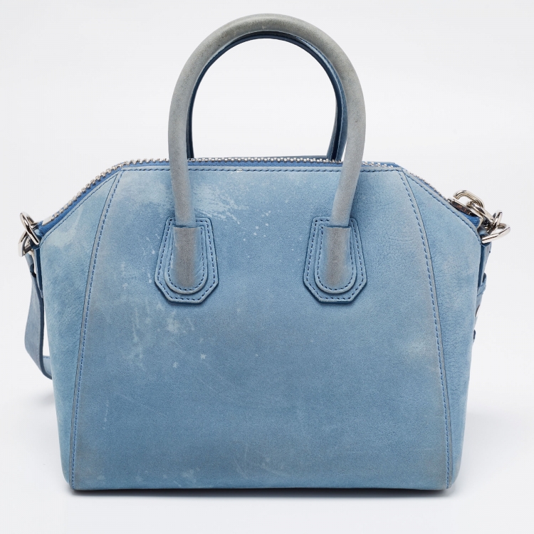 Pre Owned Givenchy Light Blue Nubuck Leather Mini Antigona Satchel