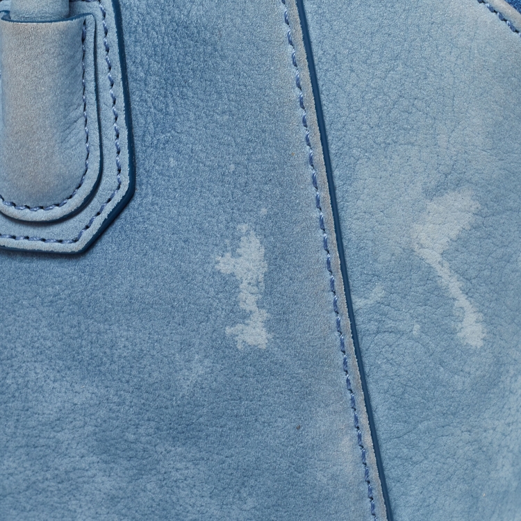 Pre Owned Givenchy Light Blue Nubuck Leather Mini Antigona Satchel