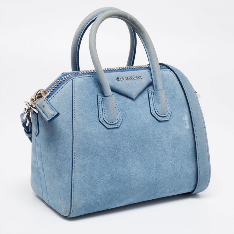 Pre Owned Givenchy Light Blue Nubuck Leather Mini Antigona Satchel