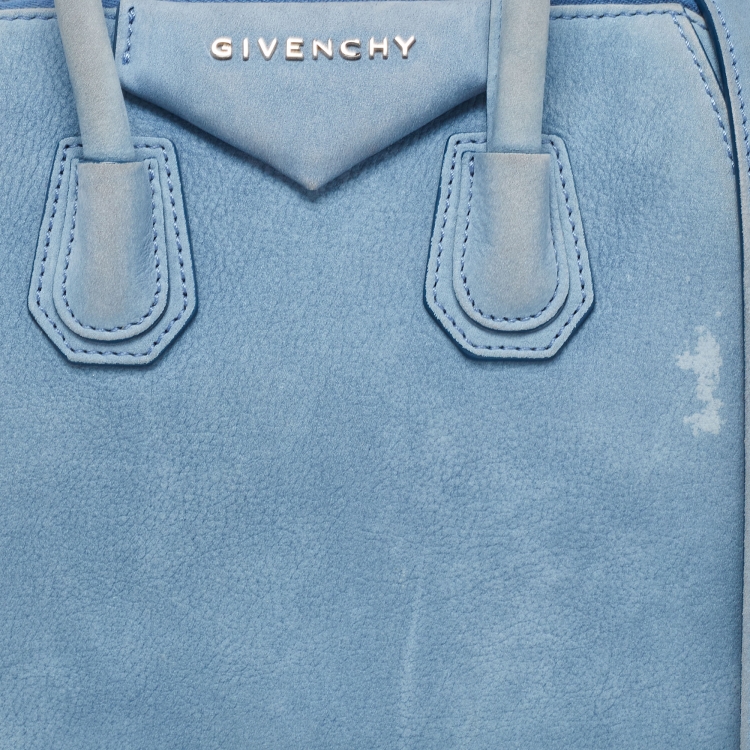 Pre Owned Givenchy Light Blue Nubuck Leather Mini Antigona Satchel