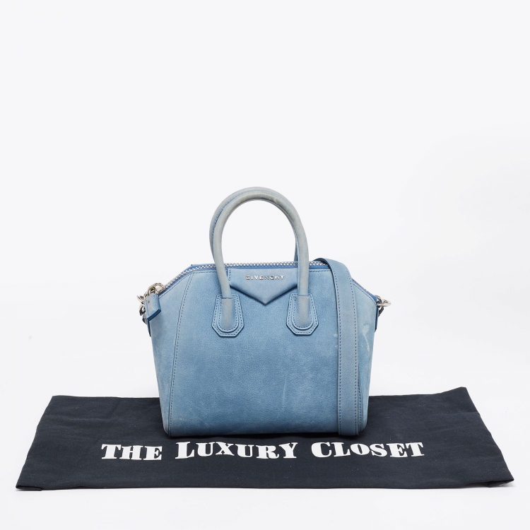 Pre Owned Givenchy Light Blue Nubuck Leather Mini Antigona Satchel