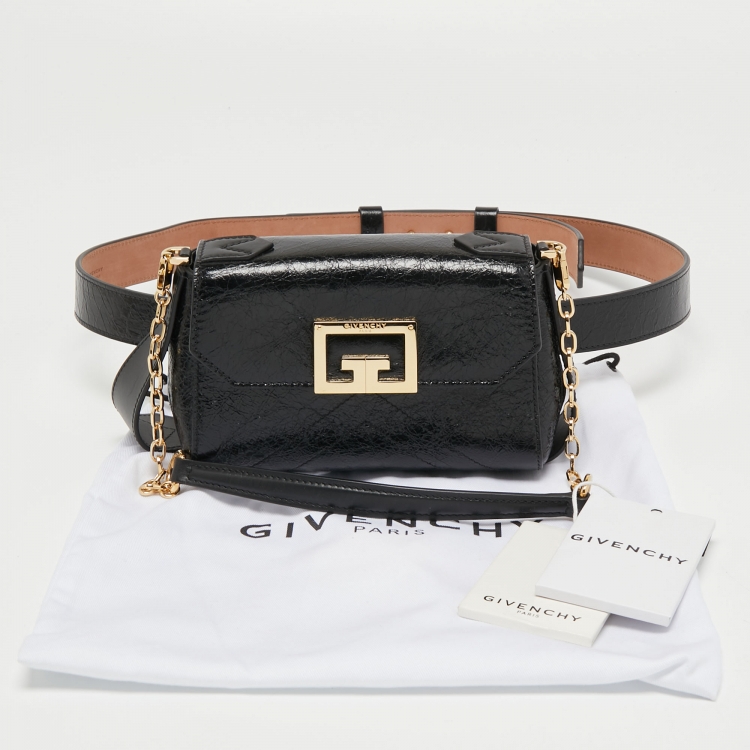 Pre Owned Givenchy Black Glossy Leather Belt Mystic Shoulder Bag