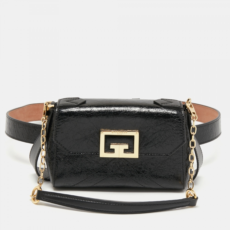 Pre Owned Givenchy Black Glossy Leather Belt Mystic Shoulder Bag