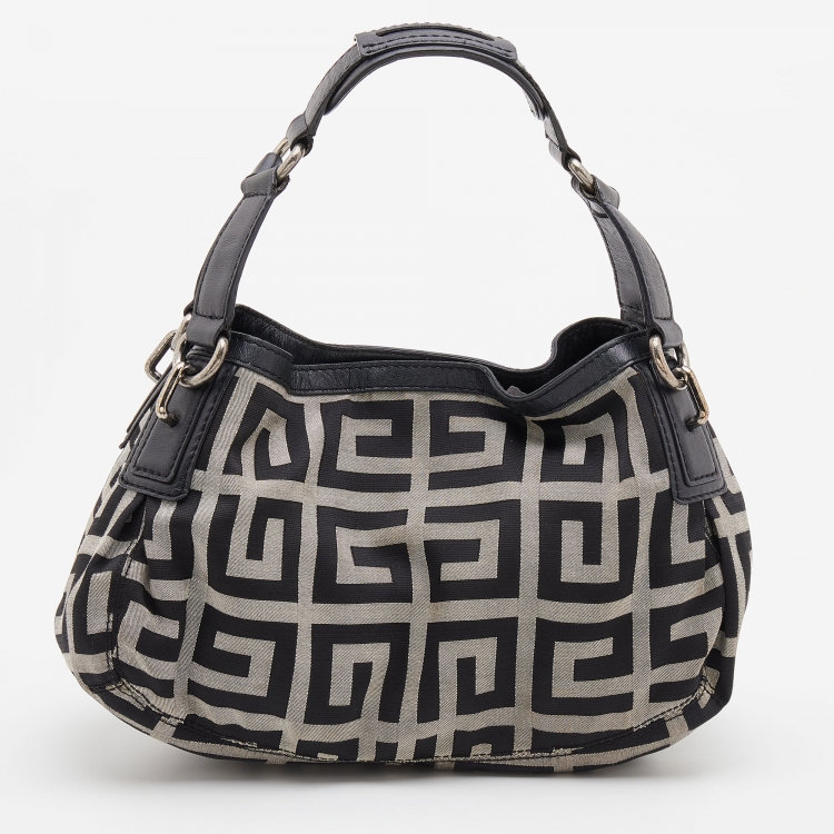 Pre Owned Givenchy Black/Grey Monogram Canvas and Leather Hobo