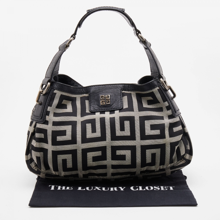 Pre Owned Givenchy Black/Grey Monogram Canvas and Leather Hobo
