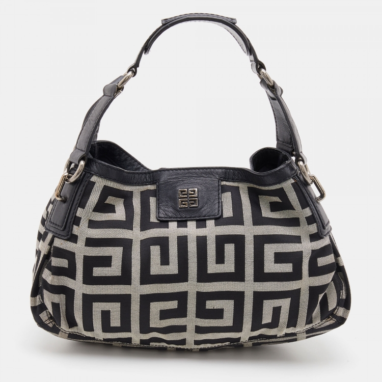 Pre Owned Givenchy Black/Grey Monogram Canvas and Leather Hobo