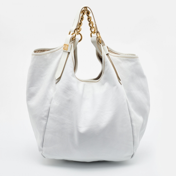 Pre Owned Givenchy Off White Leather Medium Chain Hobo