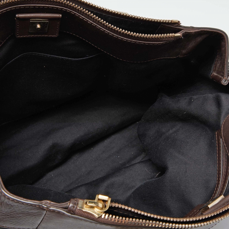 Pre Owned Givenchy Chocolate Brown Monogram Canvas and Leather Double Zip Tote