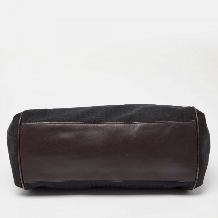 Pre Owned Givenchy Chocolate Brown Monogram Canvas and Leather Double Zip Tote