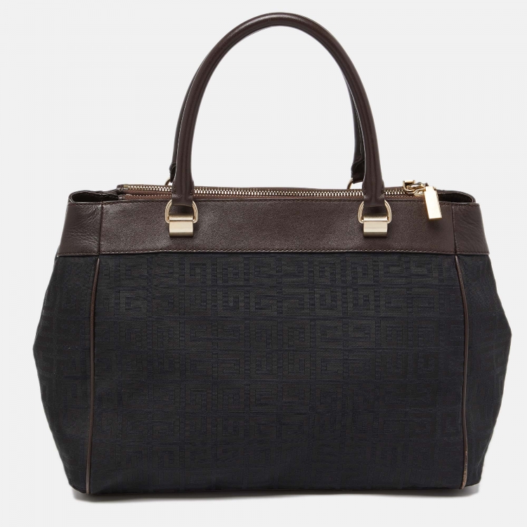 Pre Owned Givenchy Chocolate Brown Monogram Canvas and Leather Double Zip Tote
