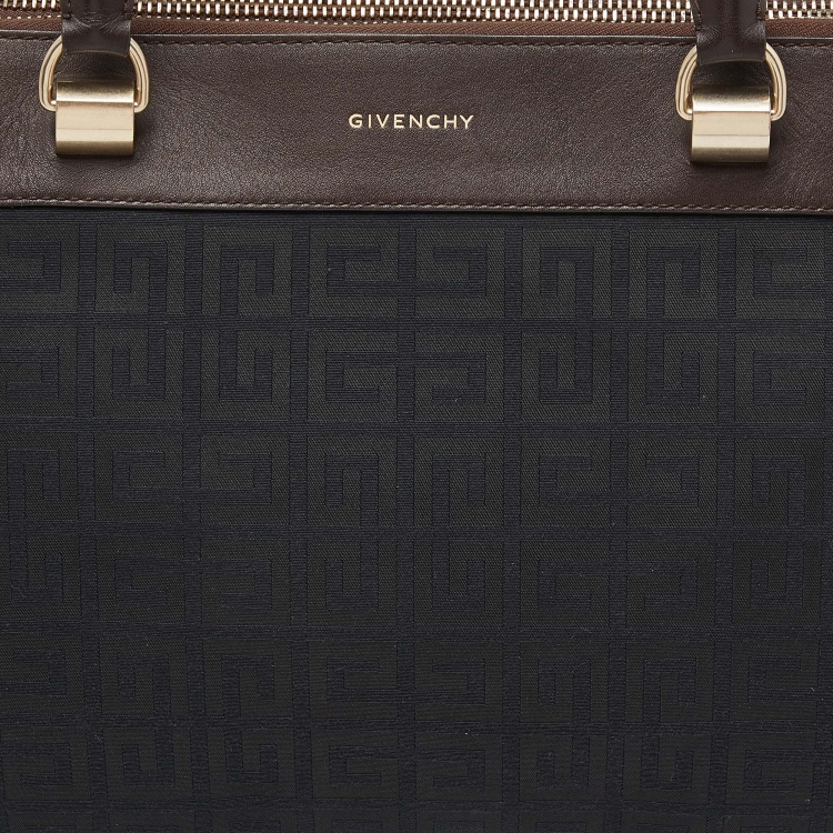 Pre Owned Givenchy Chocolate Brown Monogram Canvas and Leather Double Zip Tote