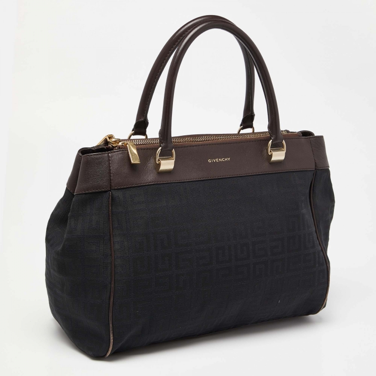 Pre Owned Givenchy Chocolate Brown Monogram Canvas and Leather Double Zip Tote