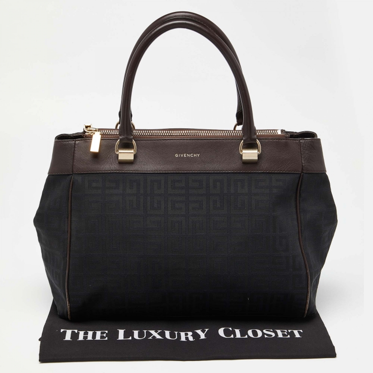 Pre Owned Givenchy Chocolate Brown Monogram Canvas and Leather Double Zip Tote