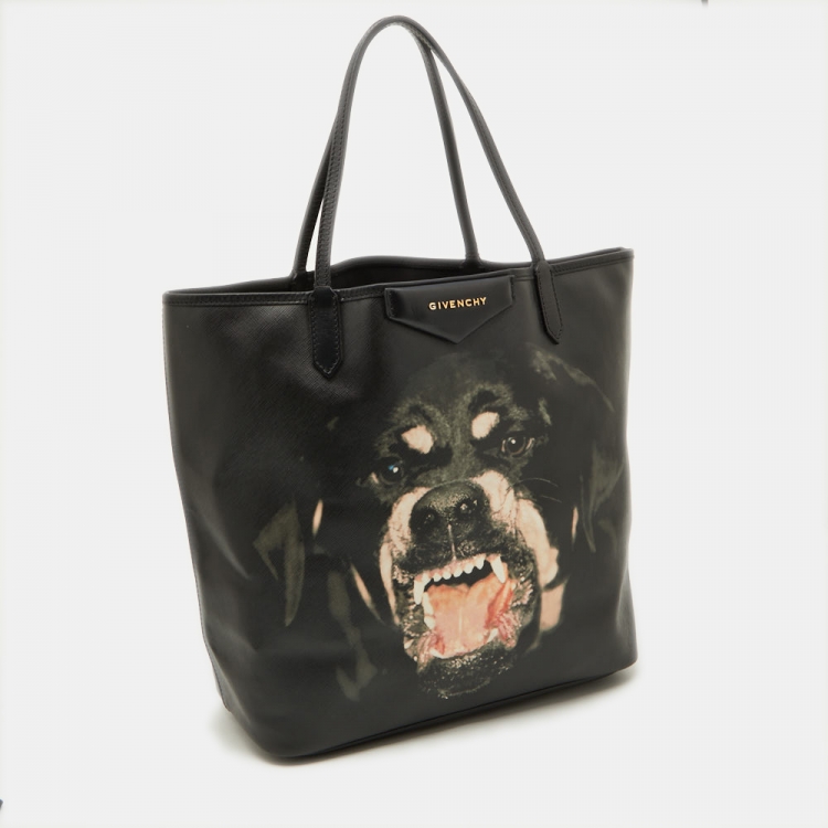 Pre Owned Givenchy Black Coated Canvas and Leather Rottweiler Medium Antigona Tote