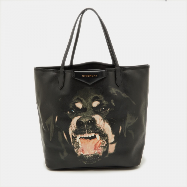 Pre Owned Givenchy Black Coated Canvas and Leather Rottweiler Medium Antigona Tote