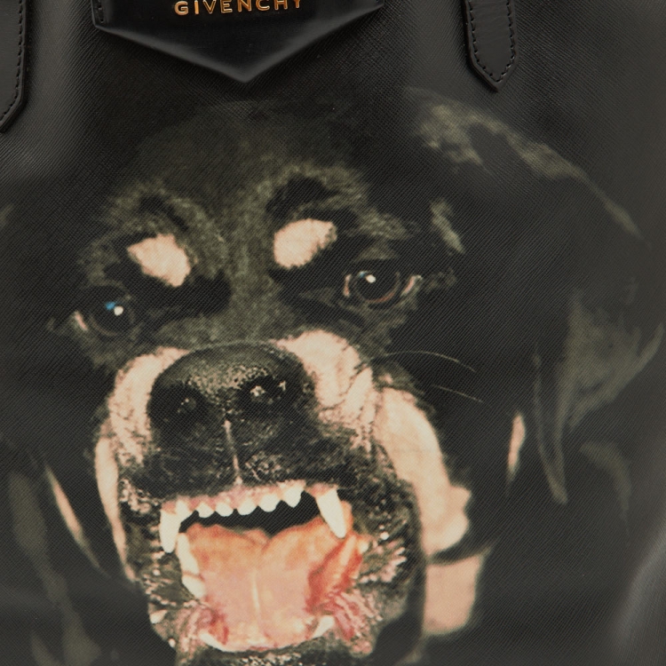 Pre Owned Givenchy Black Coated Canvas and Leather Rottweiler Medium Antigona Tote