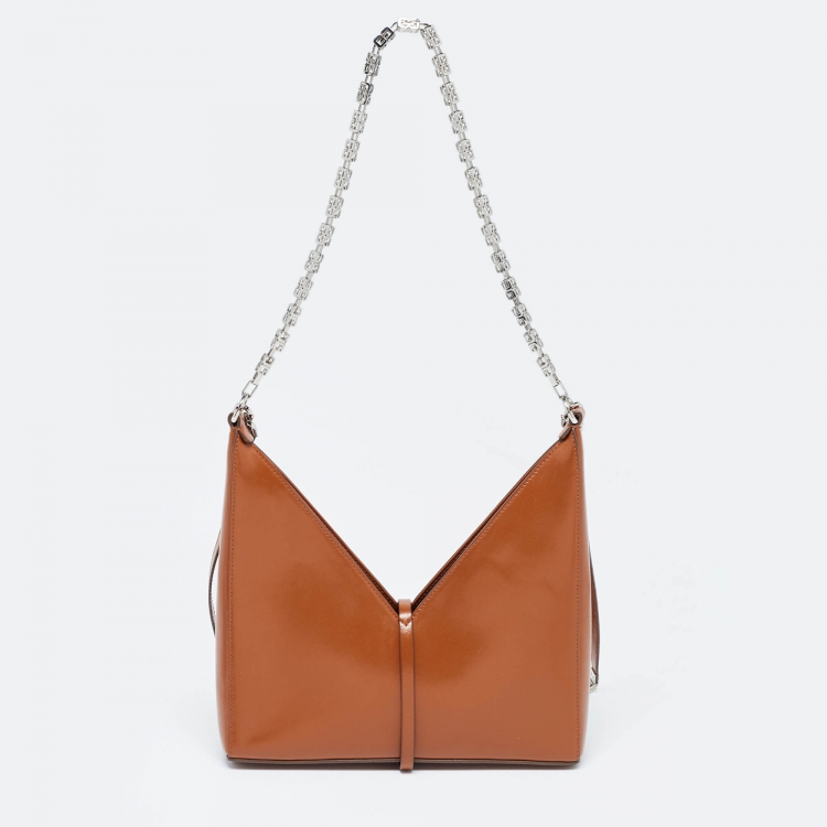 Pre Owned Givenchy Brown Glossy Leather Cut Out Chain Bag