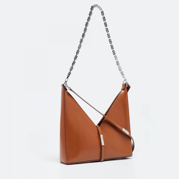 Pre Owned Givenchy Brown Glossy Leather Cut Out Chain Bag