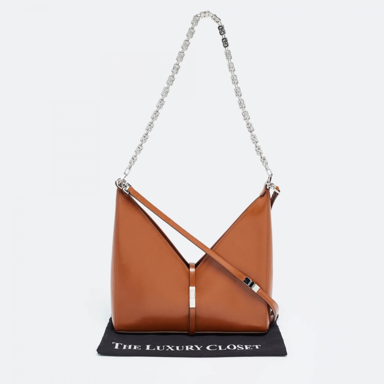 Pre Owned Givenchy Brown Glossy Leather Cut Out Chain Bag