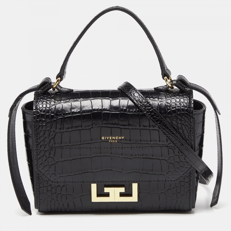 Pre Owned Givenchy Black Croc Embossed Leather Mini Eden Top Handle Bag
