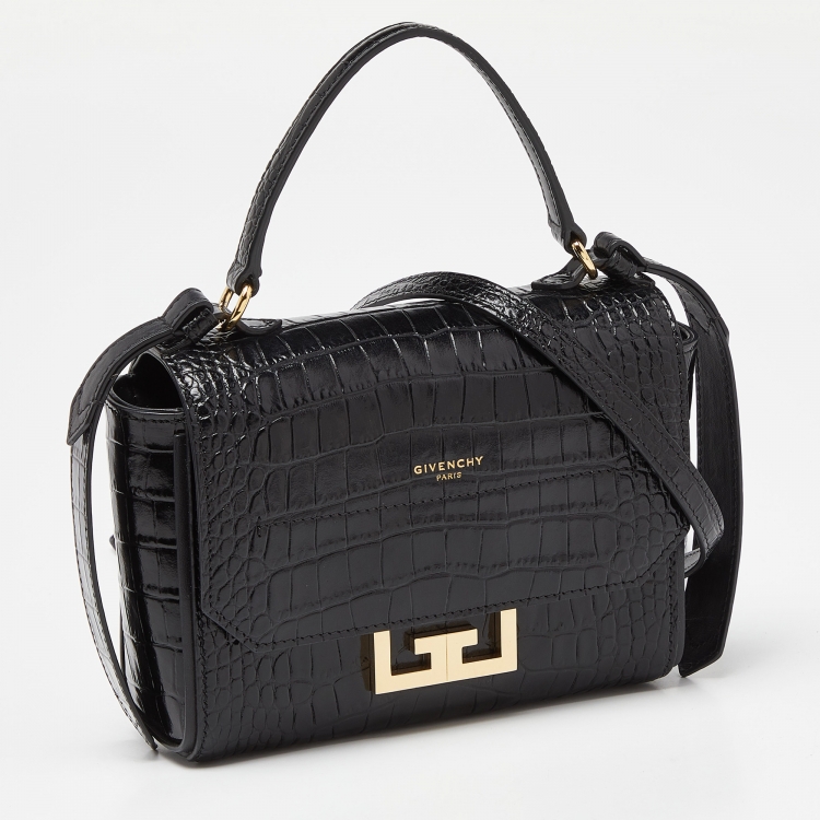 Pre Owned Givenchy Black Croc Embossed Leather Mini Eden Top Handle Bag