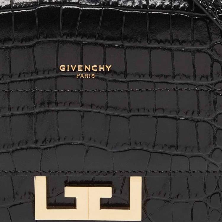 Pre Owned Givenchy Black Croc Embossed Leather Mini Eden Top Handle Bag