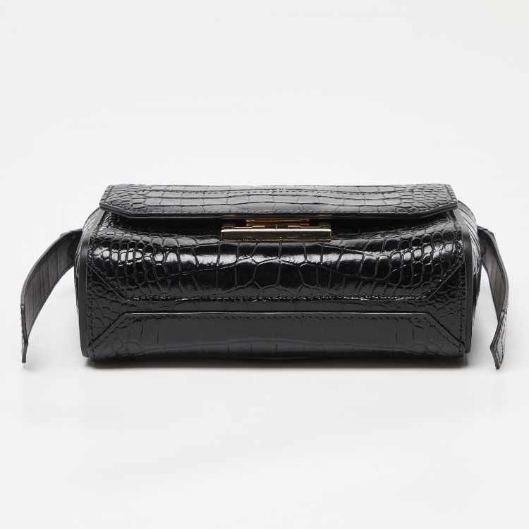 Pre Owned Givenchy Black Croc Embossed Leather Mini Eden Top Handle Bag
