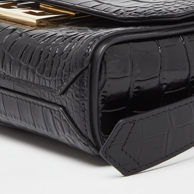 Pre Owned Givenchy Black Croc Embossed Leather Mini Eden Top Handle Bag
