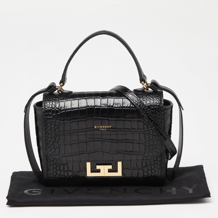 Pre Owned Givenchy Black Croc Embossed Leather Mini Eden Top Handle Bag