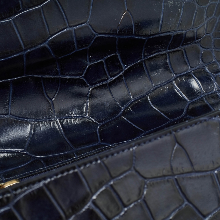 Pre Owned Givenchy Blue/Black Croc Embossed Glossy Leather Obsedia Chain Clutch