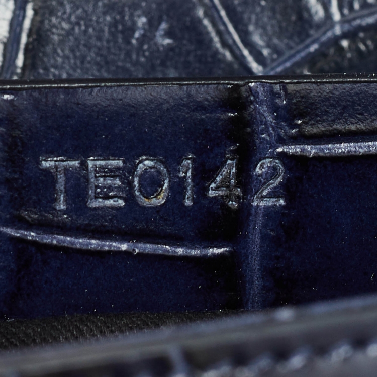 Pre Owned Givenchy Blue/Black Croc Embossed Glossy Leather Obsedia Chain Clutch