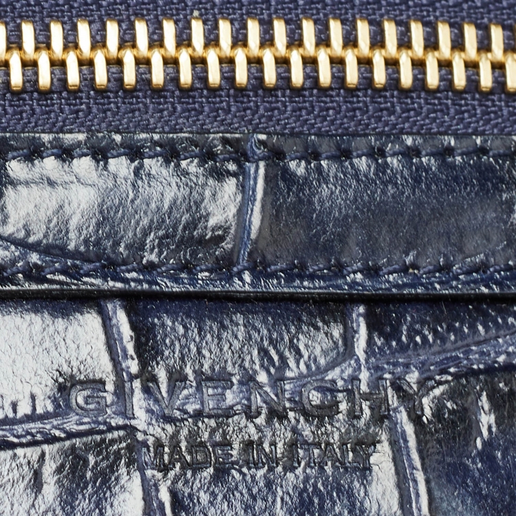 Pre Owned Givenchy Blue/Black Croc Embossed Glossy Leather Obsedia Chain Clutch