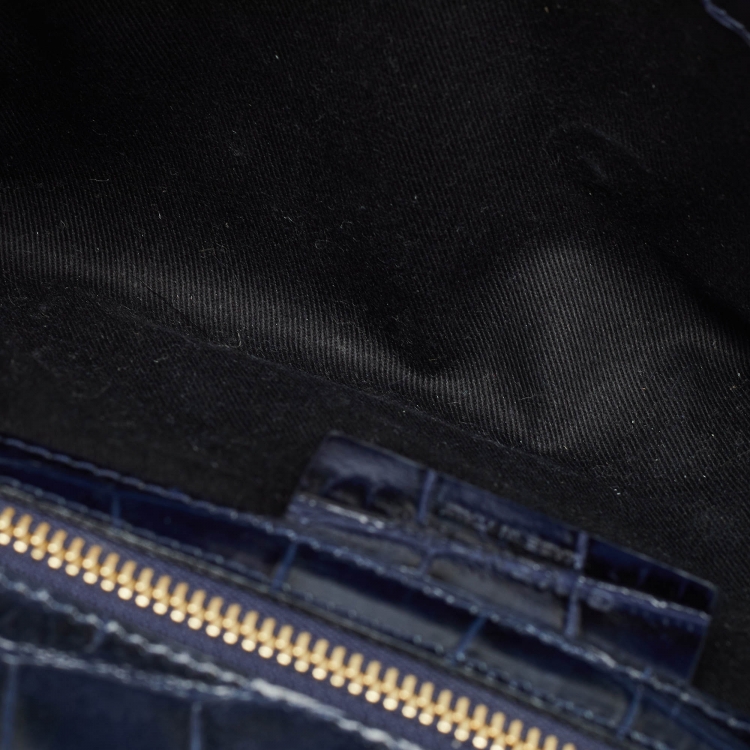 Pre Owned Givenchy Blue/Black Croc Embossed Glossy Leather Obsedia Chain Clutch