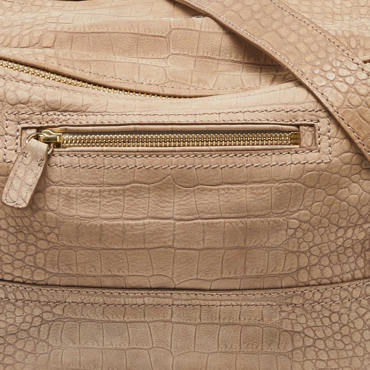 Pre Owned Givenchy Beige Nubuck Croc Embossed Leather Pandora Top Handle Bag