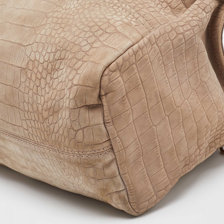 Pre Owned Givenchy Beige Nubuck Croc Embossed Leather Pandora Top Handle Bag