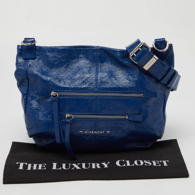 Pre Owned Givenchy Blue Patent Leather Double Zip Hobo