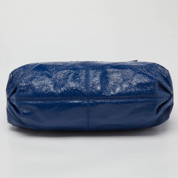 Pre Owned Givenchy Blue Patent Leather Double Zip Hobo