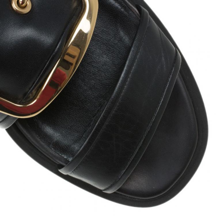 Pre Owned Givenchy Black Leather Victor Buckle Flat Sandals Size 37