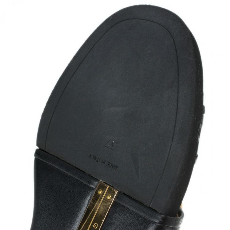 Pre Owned Givenchy Black Leather Victor Buckle Flat Sandals Size 37