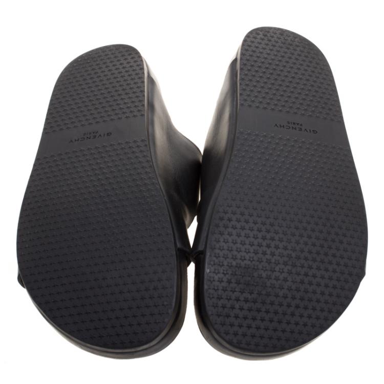 Pre Owned Givenchy Black Leather Buckle Detail Flat Slides Size 39