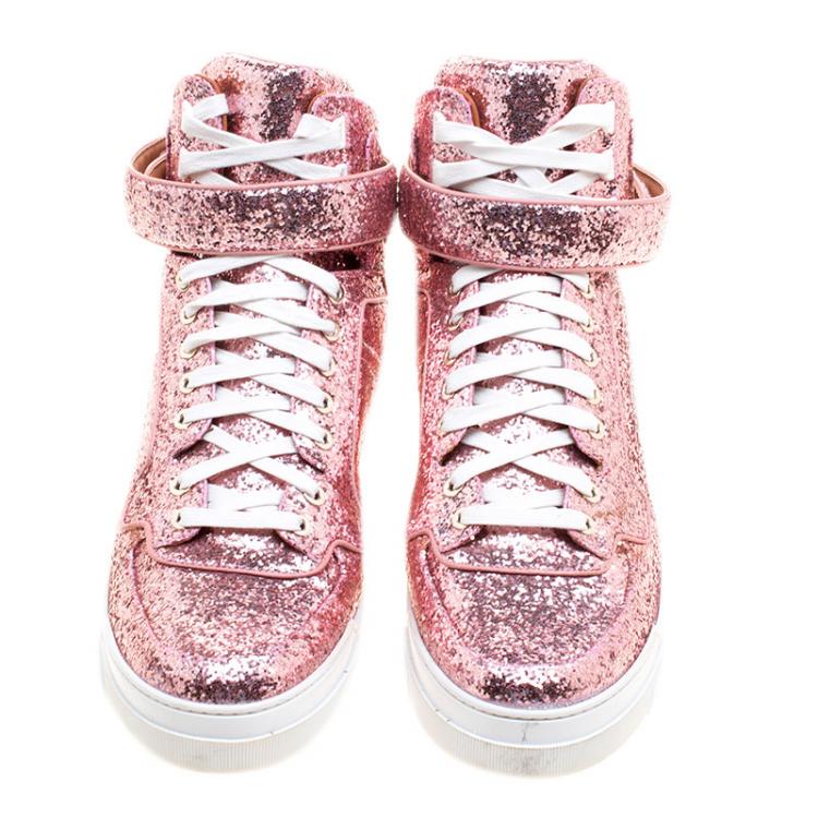 Pre Owned Givenchy Pink Glitter High Top Sneakers Size 41