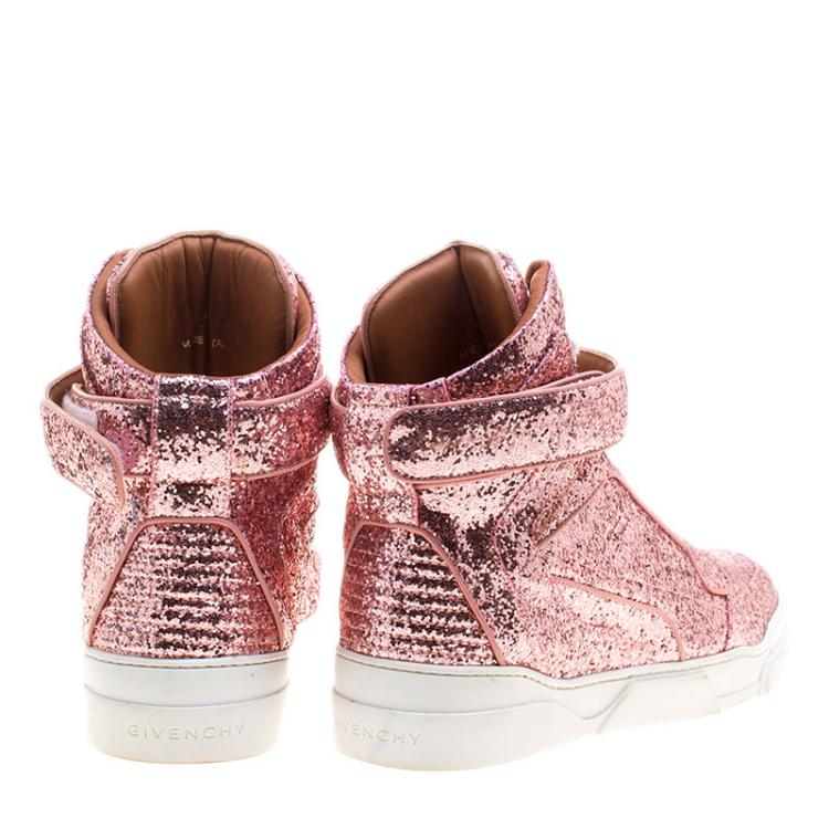 Pre Owned Givenchy Pink Glitter High Top Sneakers Size 41