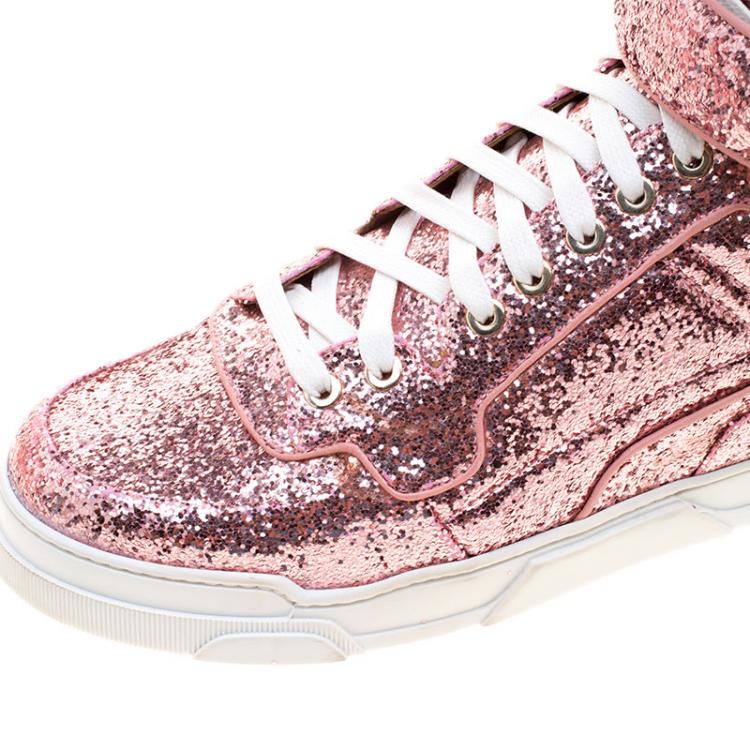 Pre Owned Givenchy Pink Glitter High Top Sneakers Size 41