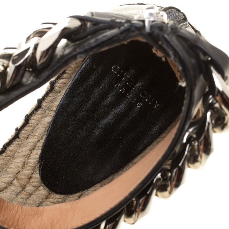 Pre Owned Givenchy Black Leather Chain Detail Espadrilles Size 38