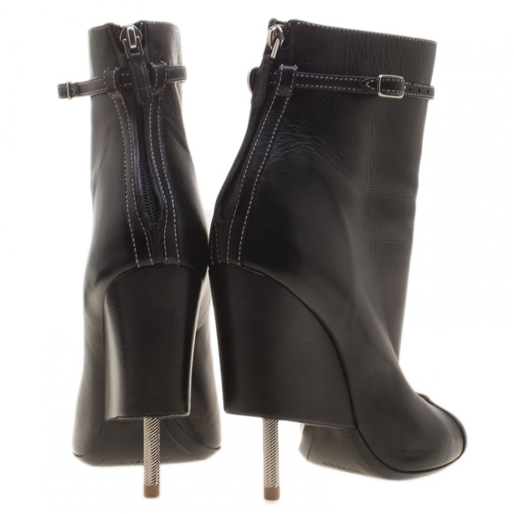 Pre Owned Givenchy Black Leather Screw Heel Peep Toe Booties Size 37