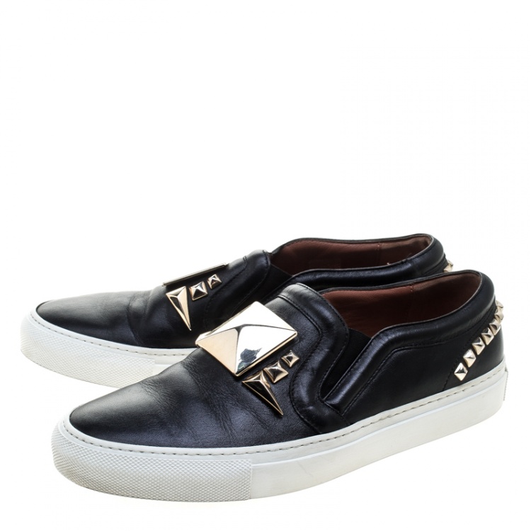 Pre Owned Givenchy Black Leather Studded Slip On Sneakers Size 38