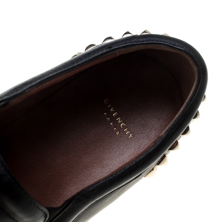 Pre Owned Givenchy Black Leather Studded Slip On Sneakers Size 38