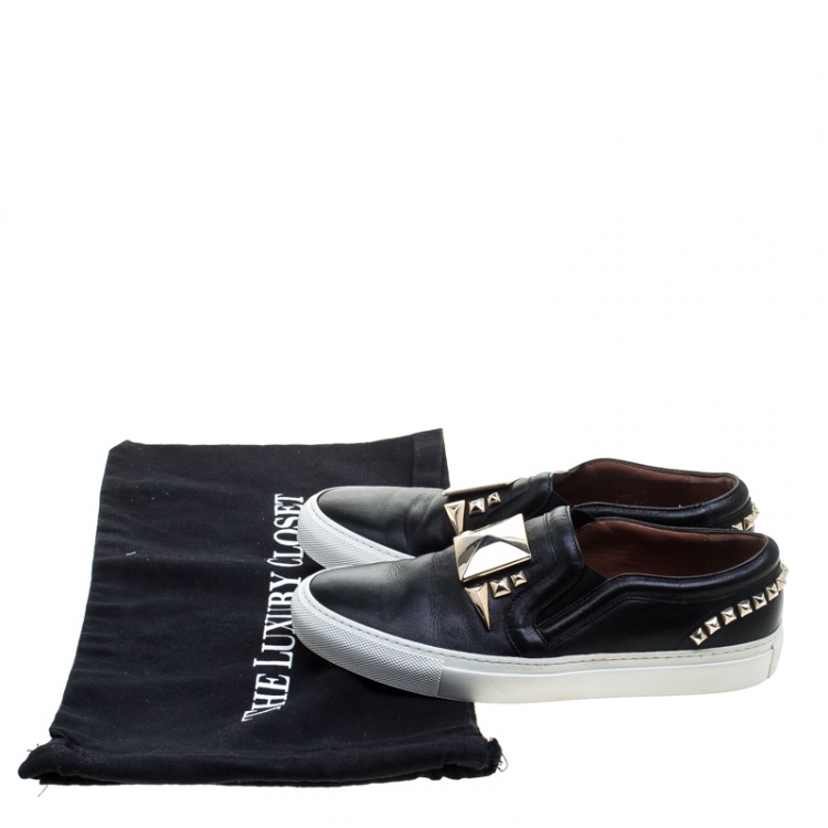Pre Owned Givenchy Black Leather Studded Slip On Sneakers Size 38
