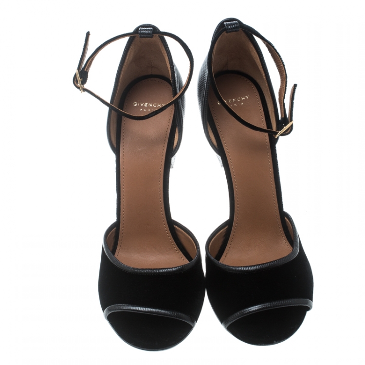 Pre Owned Givenchy Black Velvet and Leather Matilda Ankle Strap Sandals Size 39