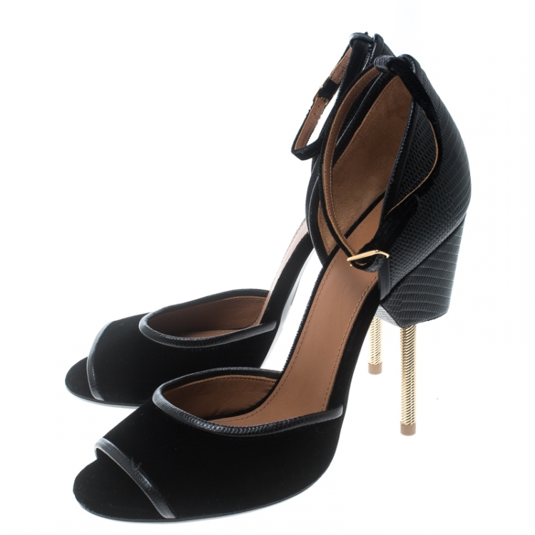 Pre Owned Givenchy Black Velvet and Leather Matilda Ankle Strap Sandals Size 39